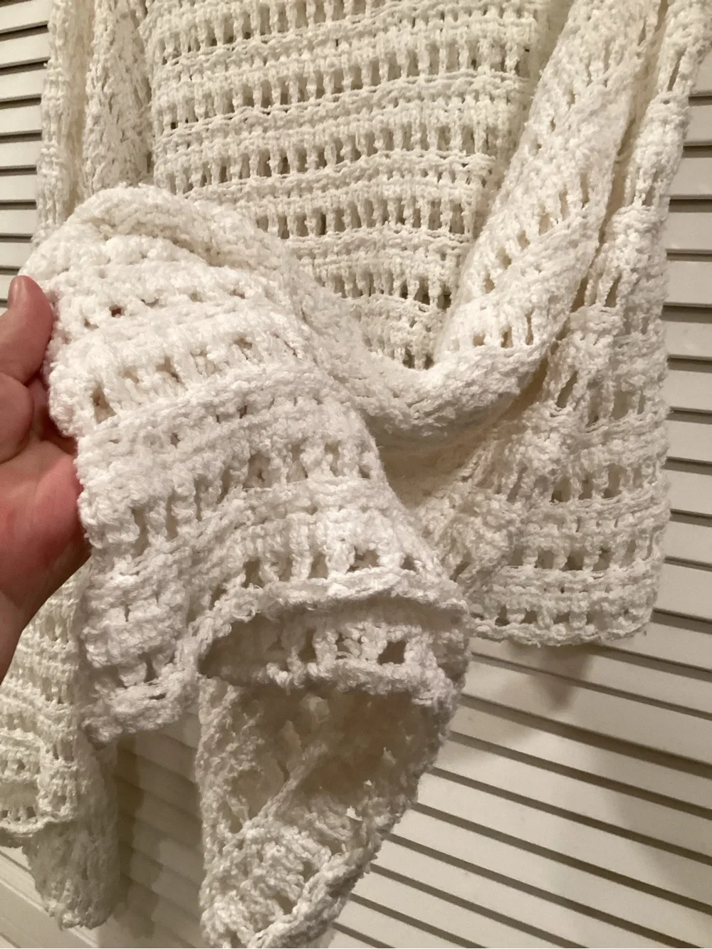 FREE PEOPLE Caught Up Bell Sleeve Crochet Knit Sweater White Med.